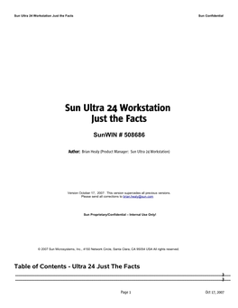 Sun Ultra 24 Workstation Just the Facts Sun Confidential