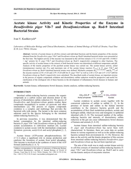 Acetate Kinase Activity and Kinetic Properties of the Enzyme in Desulfovibrio Piger Vib-7 and Desulfomicrobium Sp