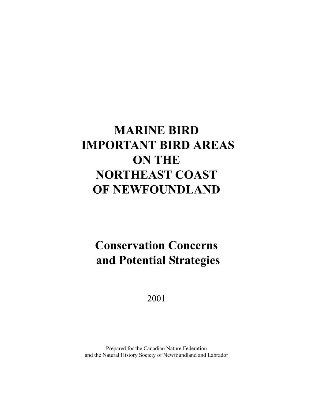 Marine Bird Important Bird Areas on the Northeast Coast of Newfoundland