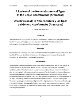 A Review of the Nomenclature and Types of the Genus Acoelorraphe (Arecaceae)