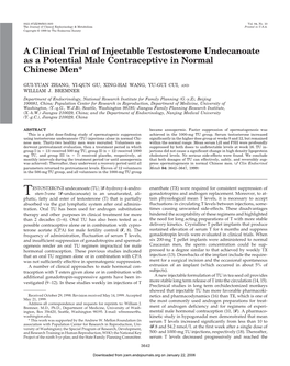 A Clinical Trial of Injectable Testosterone Undecanoate As a Potential Male Contraceptive in Normal Chinese Men*