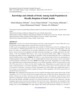 Knowledge and Attitude of Stroke Among Saudi Population in Riyadh, Kingdom of Saudi Arabia