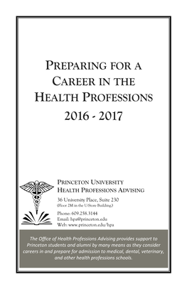 Preparing for a Career in the Health Professions 2016 - 2017
