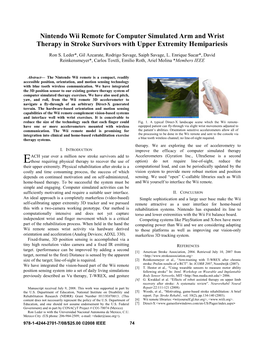 Nintendo Wii Remote for Computer Simulated Arm and Wrist Therapy in Stroke Survivors with Upper Extremity Hemipariesis