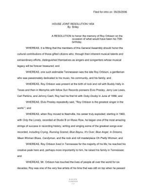 Filed for Intro on 05/25/2006 HOUSE JOINT RESOLUTION 1454 By