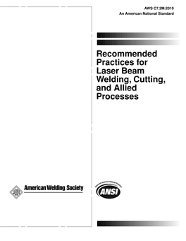 Recommended Practices for Laser Beam Welding, Cutting, and Allied