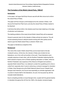 The Formation of the Welsh Liberal Party, 1966-67