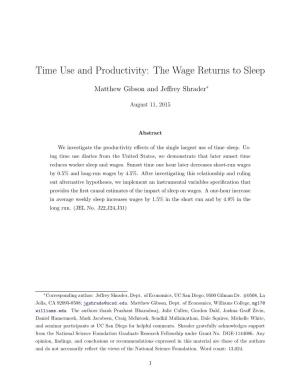 Time Use and Productivity: the Wage Returns to Sleep