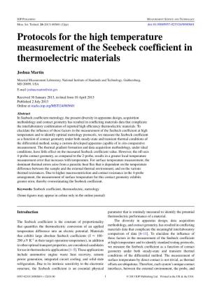 Protocols for the High Temperature Measurement of the Seebeck Coefﬁcient in Thermoelectric Materials