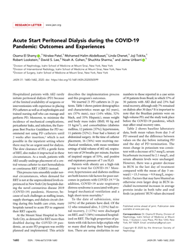 Acute Start Peritoneal Dialysis During the COVID-19 Pandemic: Outcomes and Experiences