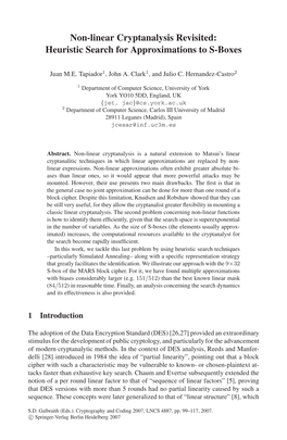 Non-Linear Cryptanalysis Revisited: Heuristic Search for Approximations to S-Boxes