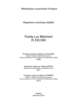 Fonds Luc Bérimont R 233 000