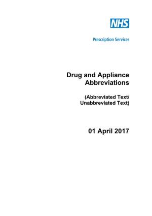 Drug and Appliance Abbreviations 01 April 2017