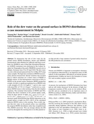 Role of the Dew Water on the Ground Surface in HONO Distribution: a Case Measurement in Melpitz