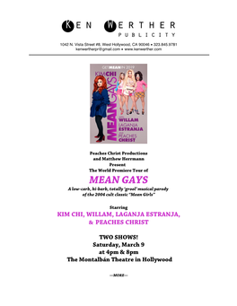 MEAN GAYS a Low-Carb, Hi-Barb, Totally ‘Grool’ Musical Parody of the 2004 Cult Classic “Mean Girls”