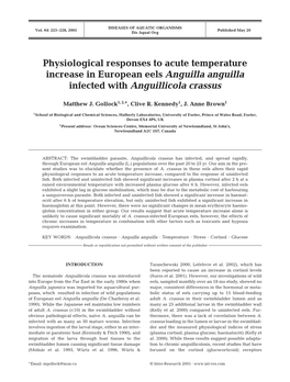 Physiological Responses to Acute Temperature Increase in European Eels Anguilla Anguilla Infected with Anguillicola Crassus