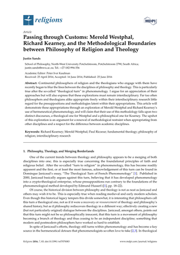 Passing Through Customs: Merold Westphal, Richard Kearney, and the Methodological Boundaries Between Philosophy of Religion and Theology