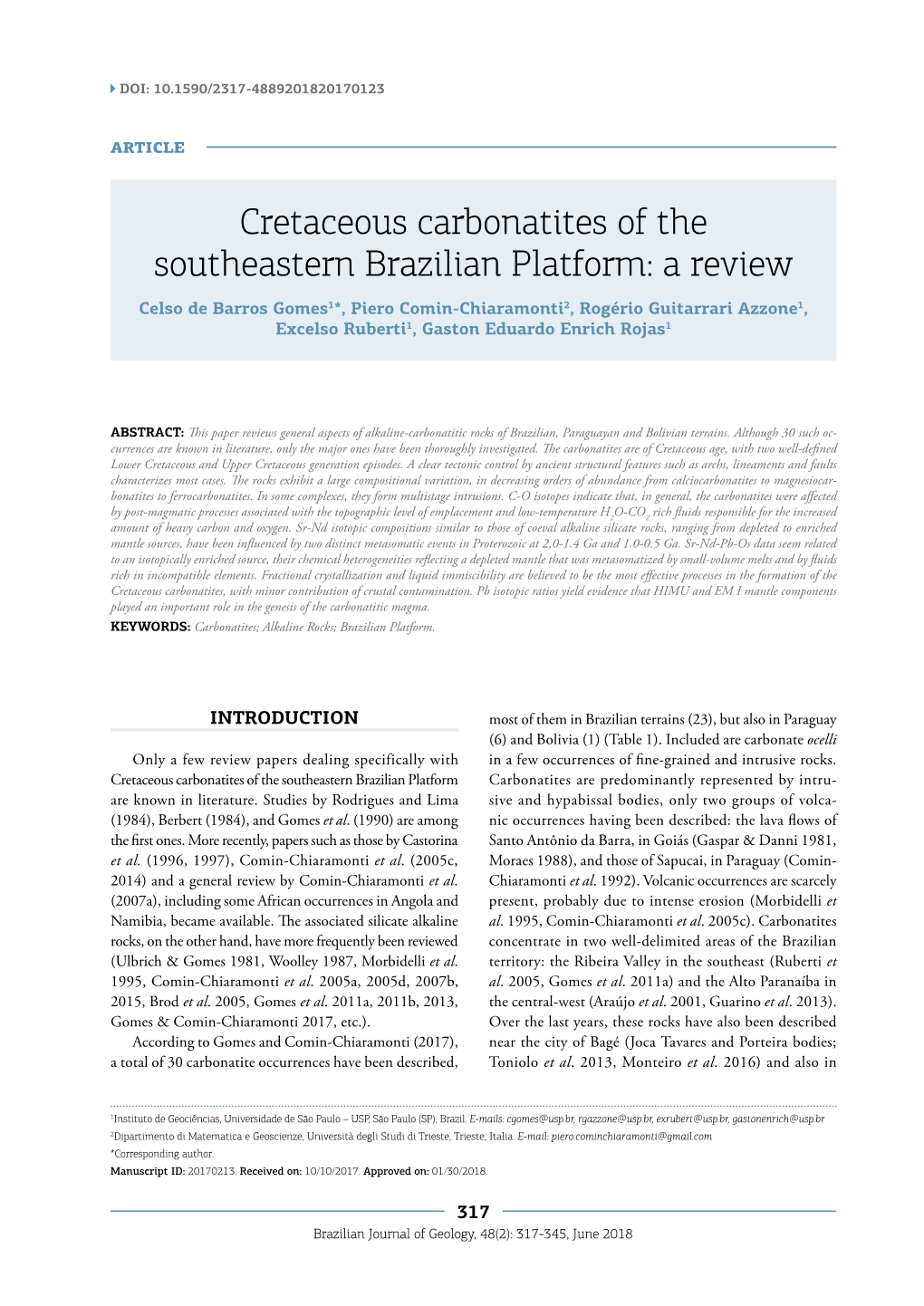 Cretaceous Carbonatites of the Southeastern Brazilian Platform