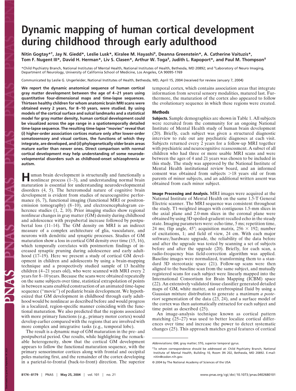 Dynamic Mapping of Human Cortical Development During Childhood Through Early Adulthood