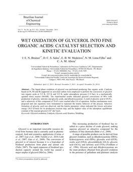 Wet Oxidation of Glycerol Into Fine Organic Acids: Catalyst Selection and Kinetic Evaluation