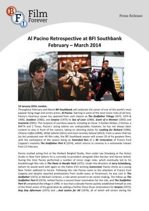 Al Pacino Retrospective at BFI Southbank February – March 2014