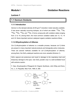 Module I Oxidation Reactions