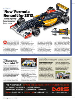 Formula Renault for 2013 Tatuus to Build Next- Generation Renault Single-Seaters for Junior Racing
