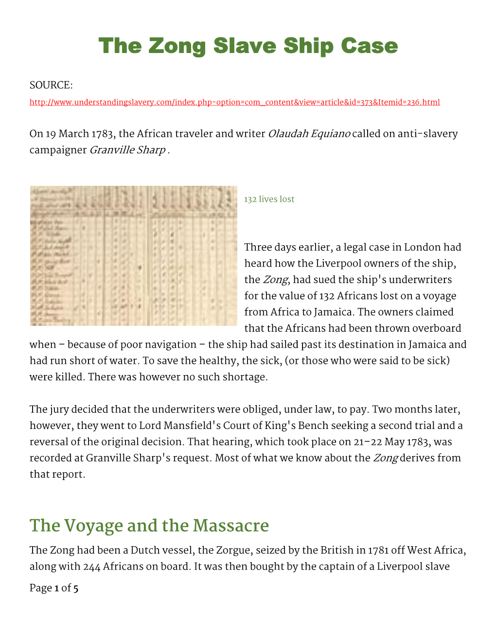 The Zong Slave Ship Case