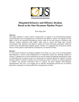 Misguided Defensive and Offensive Realism Based on the Sino-Myanmar Pipeline Project