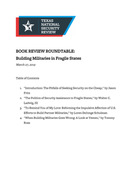 BOOK REVIEW ROUNDTABLE: Building Militaries in Fragile States March 27, 2019