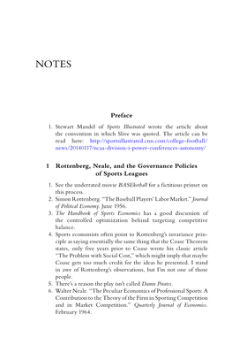 Preface 1 Rottenberg, Neale, and the Governance Policies of Sports