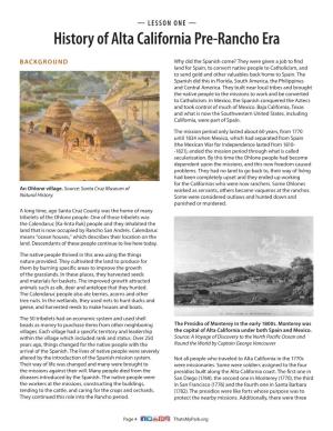 History of Alta California Pre-­Rancho Era