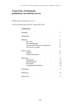 A Preliminary Invertebrate Survey