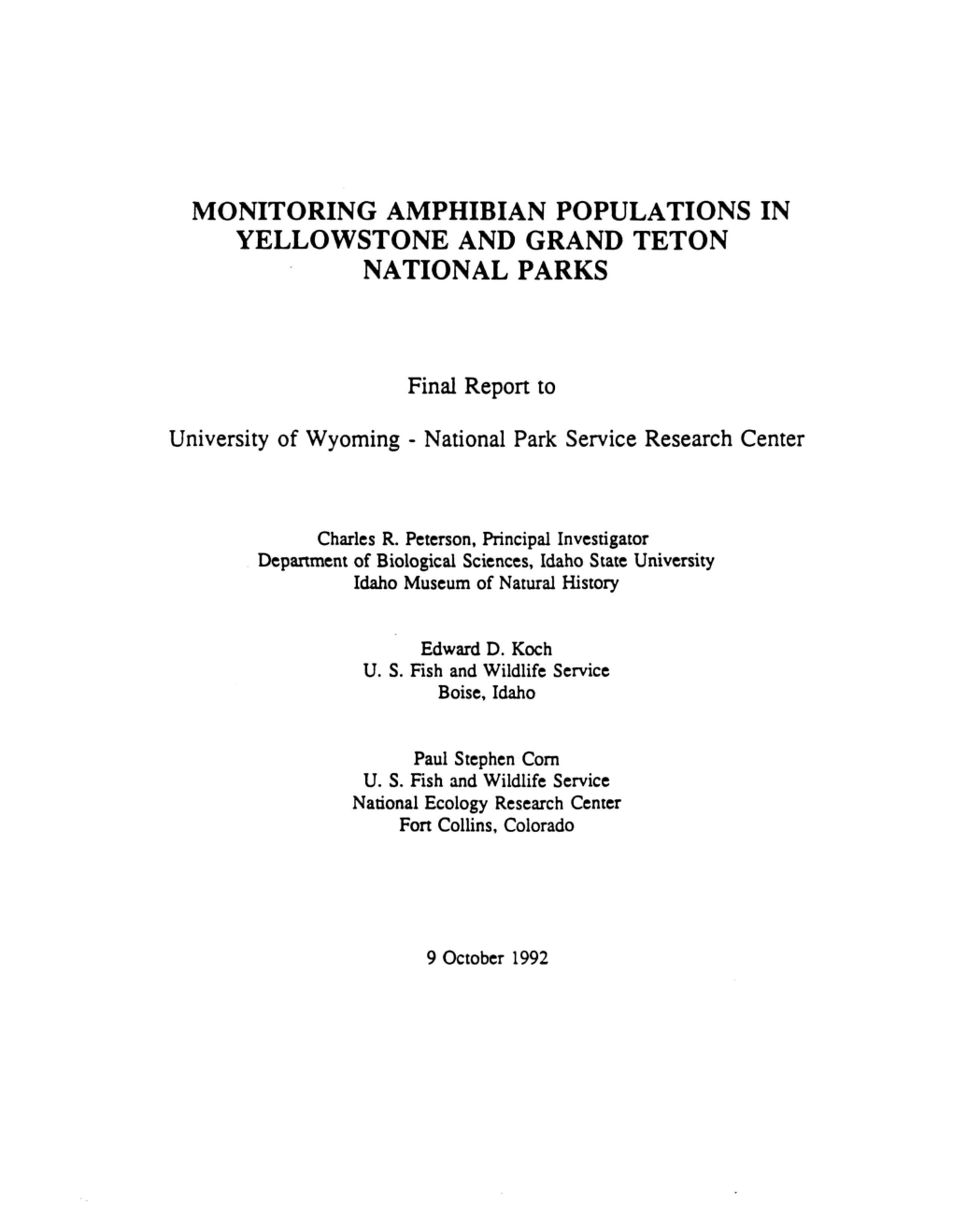 Monitoring Amphibian Populations in Yellowstone and Grand Teton National Parks