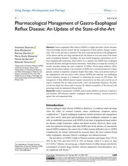Pharmacological Management of Gastro-Esophageal Reflux Disease: an Update of the State-Of-The-Art