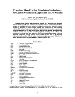Propellant Mass Fraction Calculation Methodology for Launch Vehicles and Application to Ares Vehicles
