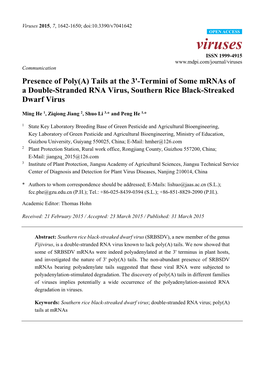 Termini of Some Mrnas of a Double-Stranded RNA Virus, Southern Rice Black-Streaked Dwarf Virus