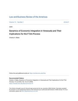 Dynamics of Economic Integration in Venezuela and Their Implications for the FTAA Process