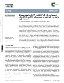 1H Quantitative NMR and UHPLC-MS Analysis of Seized MDMA/NPS Mixtures and Tablets from Night- Cite This: Anal