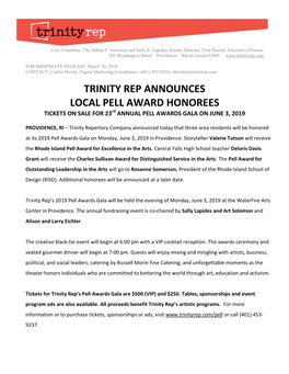 Press Release: Trinity Rep Announces Local Pell Award