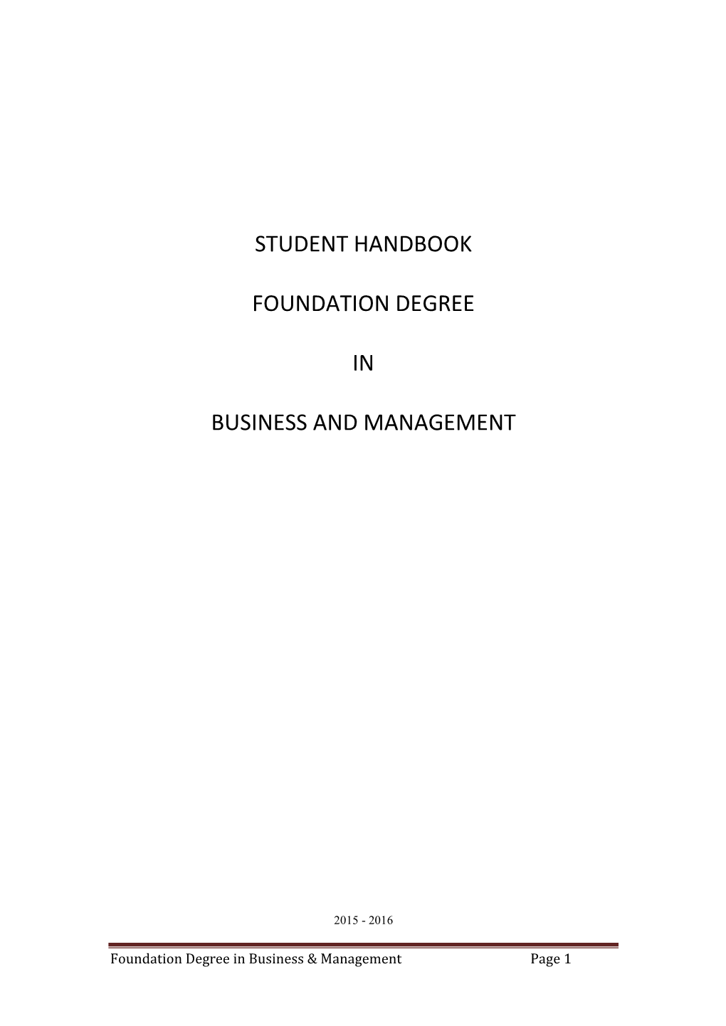 Student Handbook Foundation Degree in Business and Management