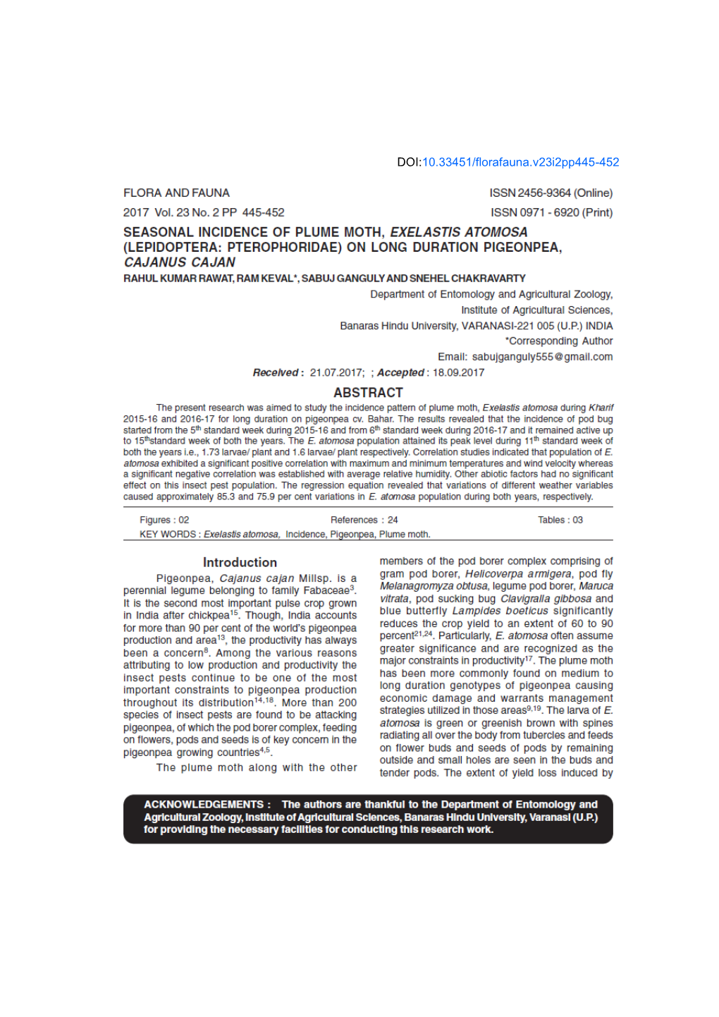 DOI:10.33451/Florafauna.V23i2pp445-452 133