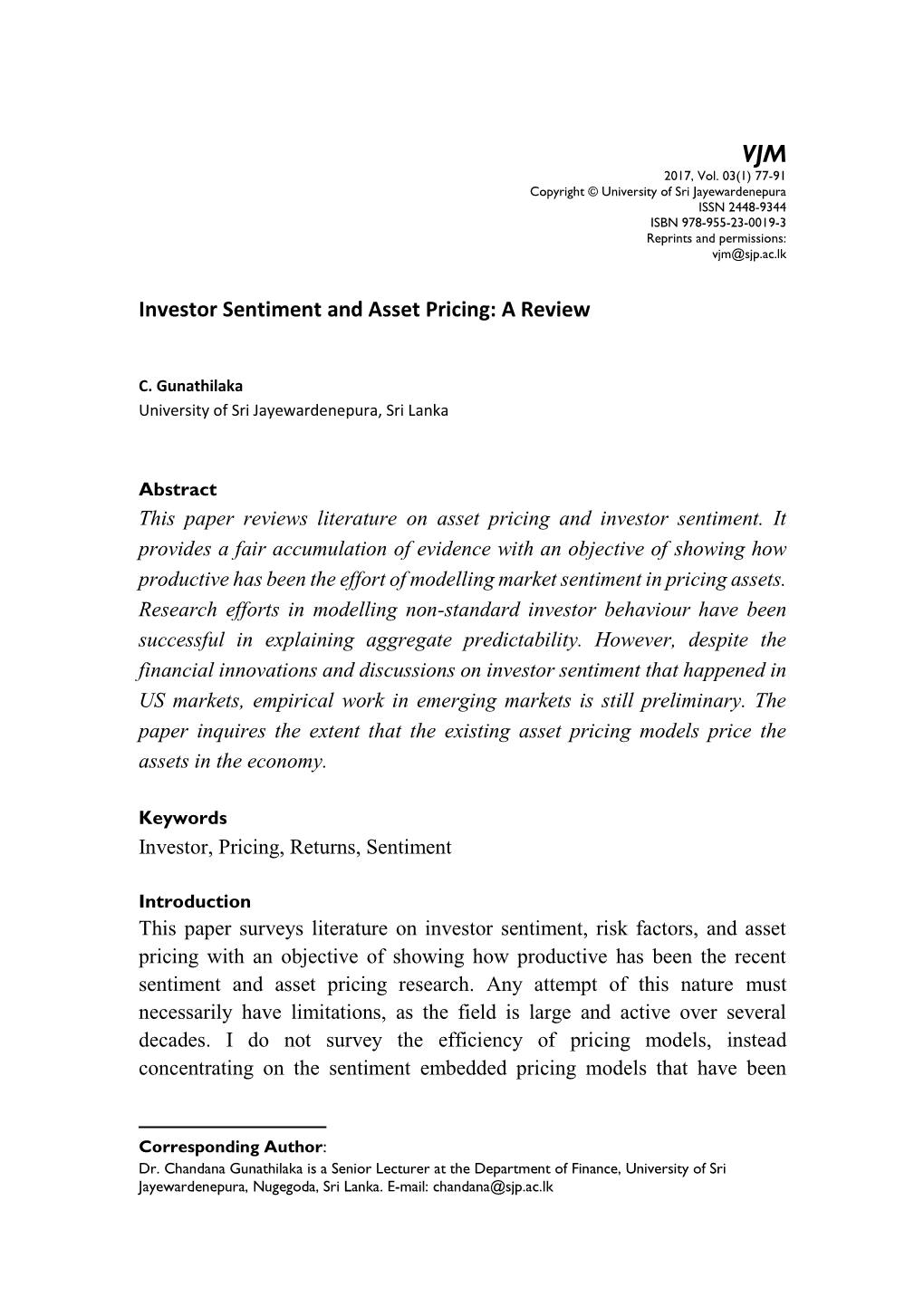 Investor Sentiment and Asset Pricing.1