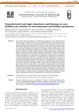 Cyanobacterial and Algal Abundance and Biomass in Cave Biofilms And