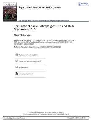 The Battle of Sokol-Dobropolgie: 15Th and 16Th September, 1918