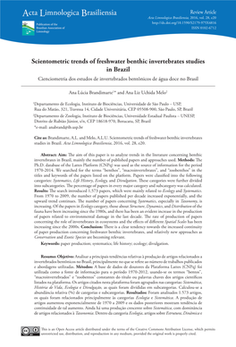 Scientometric Trends of Freshwater Benthic Invertebrates Studies in Brazil Cienciometria Dos Estudos De Invertebrados Bentônicos De Água Doce No Brasil