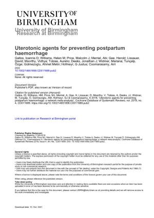 University of Birmingham Uterotonic Agents for Preventing Postpartum