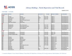 Library Holdings - Parish Repertoires and Vital Records