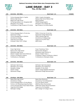 LANE DRAW - DAY 3 Thu, 25 Mar 2021