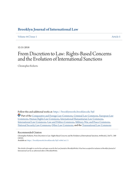 From Discretion to Law: Rights-Based Concerns and the Evolution of International Sanctions Christopher Roberts
